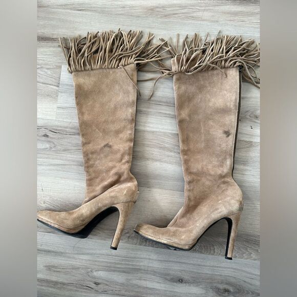 Helmut Lang long suede fringe heeled boots 7.5 - Picture 3 of 14